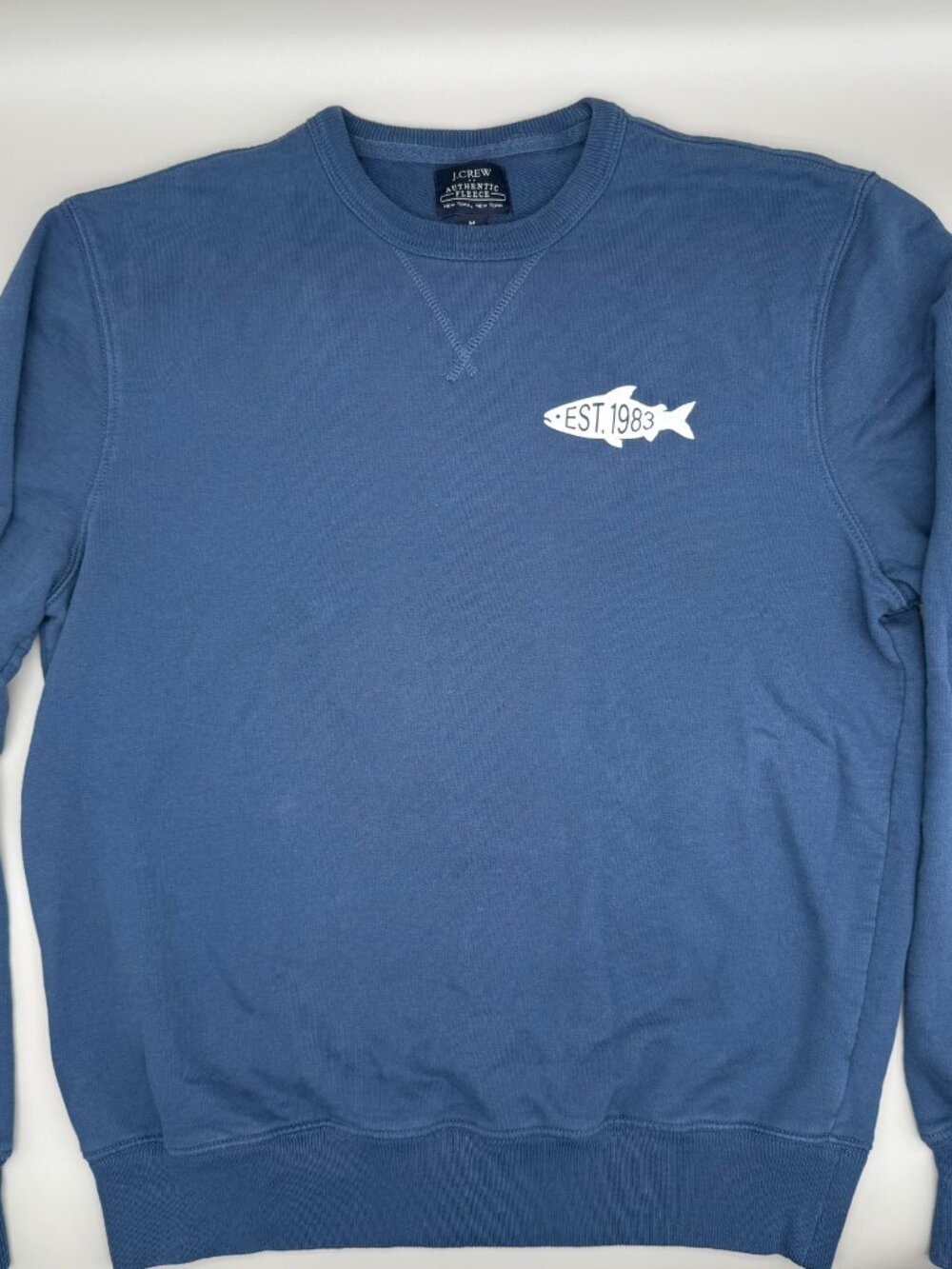 J.Crew Blue Authentic Fleece Fish Graphic Crewneck Sweatshirt Medium